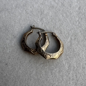 9ct Engraved Bohemian Octagon Hoop Earrings- Lauren Owens Jewellery