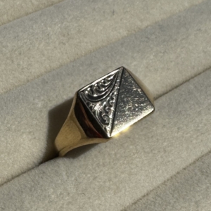9ct Gold Engraved Square Signet Ring- Lauren Owens Jewellery