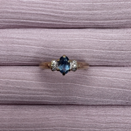 9ct gold aqua gemstone and diamond ring Lauren Owens Jewellery