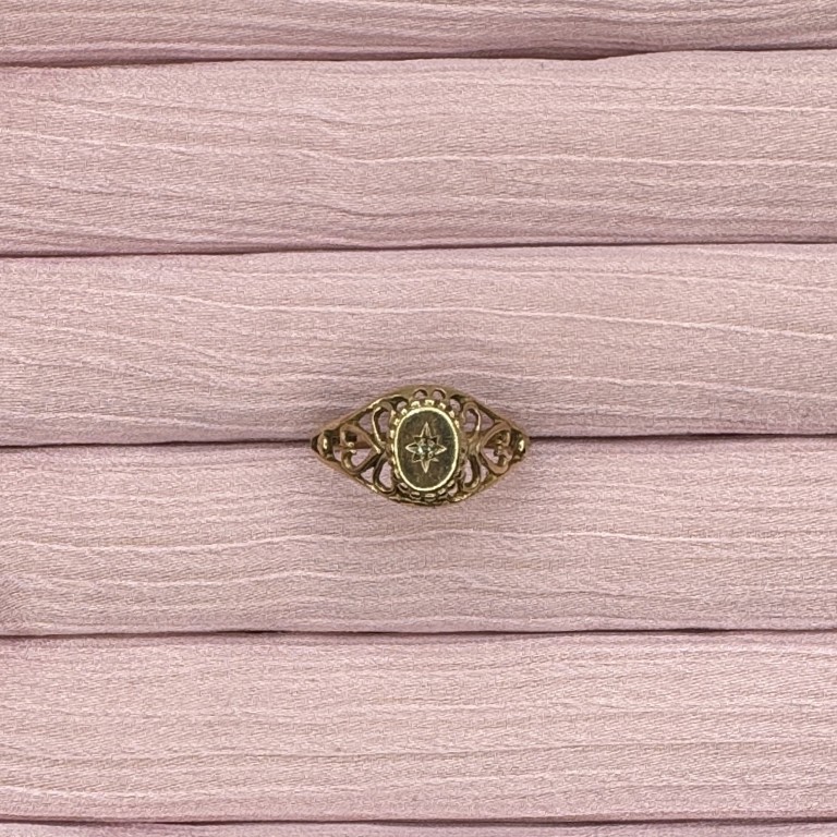 9ct gold diamond ornate signet style ring