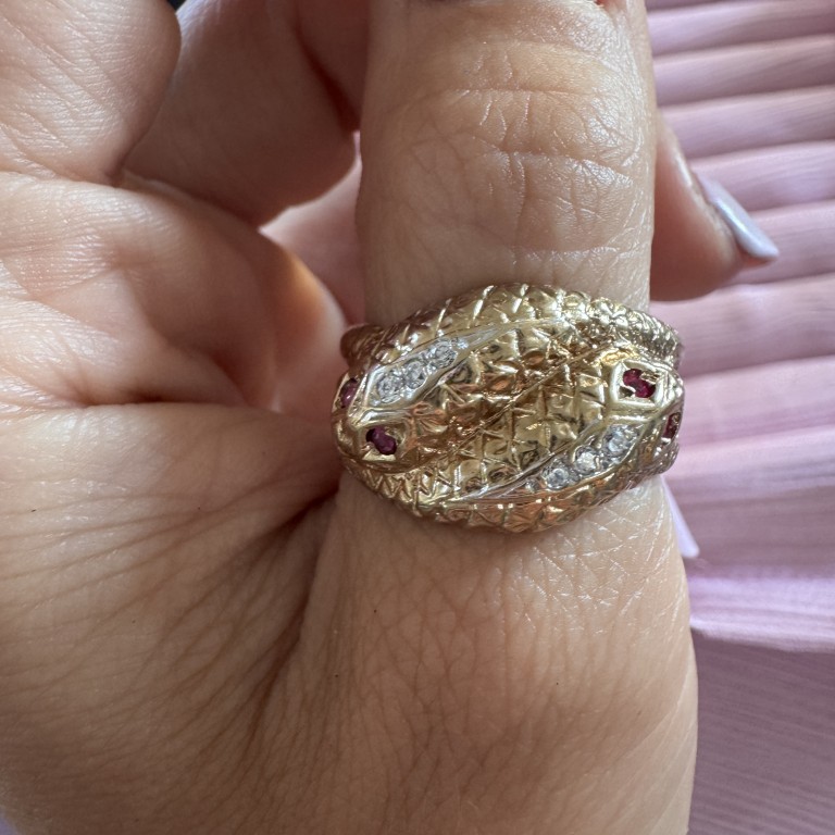 Vintage 9ct Gold CZ & Ruby Snake Ring - Image 6
