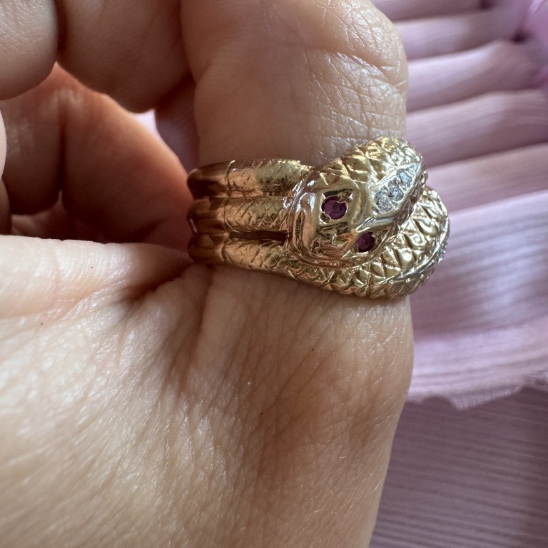 Vintage 9ct Gold CZ & Ruby Snake Ring - Image 7