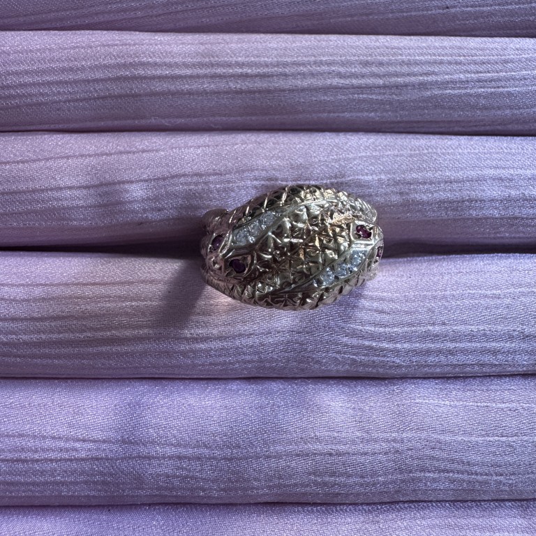 Vintage 9ct Gold CZ & Ruby Snake Ring - Image 2