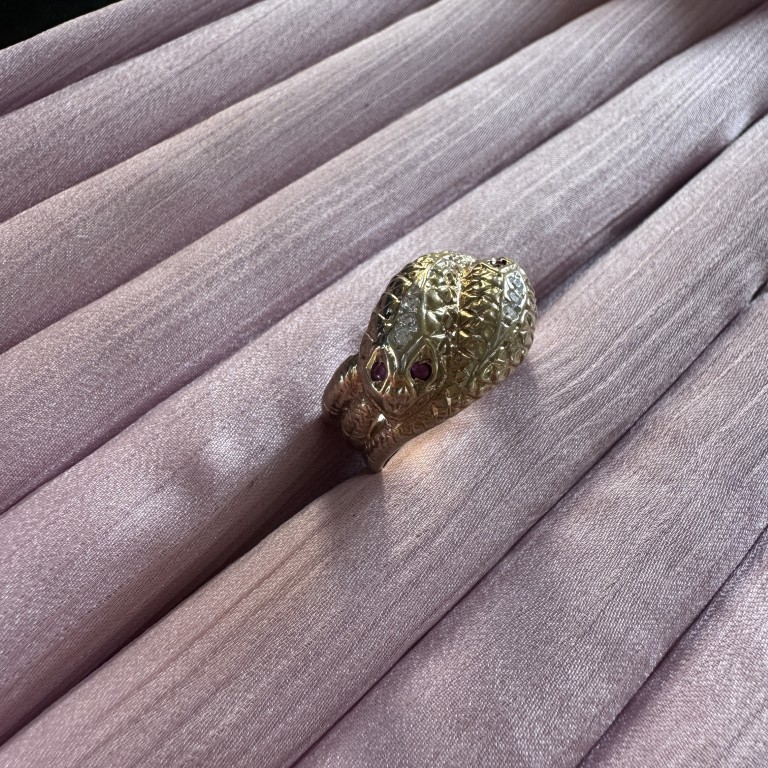 Vintage 9ct Gold CZ & Ruby Snake Ring - Image 3