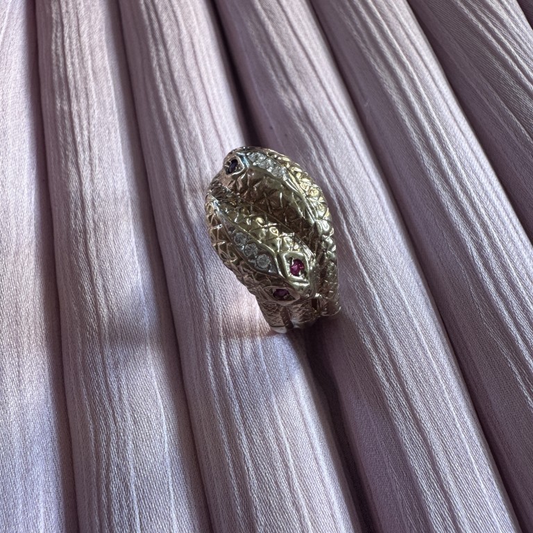 Vintage 9ct Gold CZ & Ruby Snake Ring - Image 4
